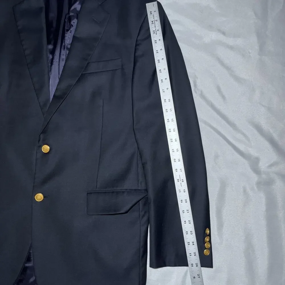 Brooks Brothers x Saxxon 42L Wool Blazer Suit Jacket Navy Gold Buttons USA Made